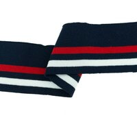 Boordstof cuff 2 stripes donkerblauw rood 110 cm 95 katoen 5 lycra