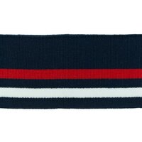 Boordstof cuff 2 stripes donkerblauw rood 110 cm 95 katoen 5 lycra