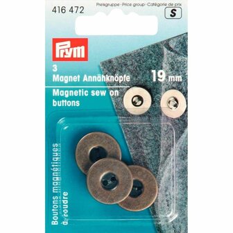 Prym magneet knopen 19 mm oud messing