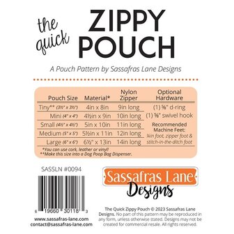 Sassafras Lane Designs - The Quick Zippy Pouch Pattern