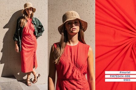 Wrap crinkle Jungle Zomerrood, viscose mix, FM 34