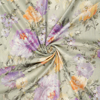 Katoenen stof met metallic draad &ndash; Digitale bloemenprint