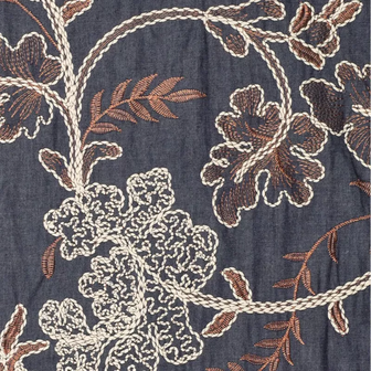 Geborduurde denimstof &ndash; 100% katoen, bloemenmotief, 148 cm