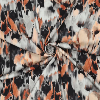 Viscose-elastaan stof &ndash; Florale digitale print grijs