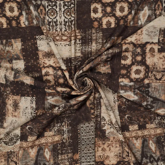 Viscose stof Archie &ndash; Digitale print in naturel tinten