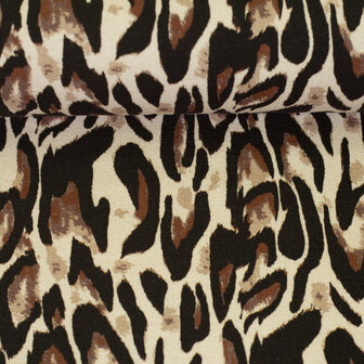 Tricot Leska met panterprint &ndash; Modieuze rekbare stof, 150 cm breed