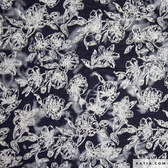 Denimstof Flowers &ndash; Denim met reli&euml;f bloemenmotief | Romantische denim per meter