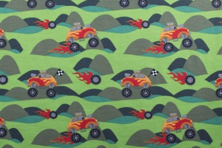 Tricot bedrukt met monstertrucks