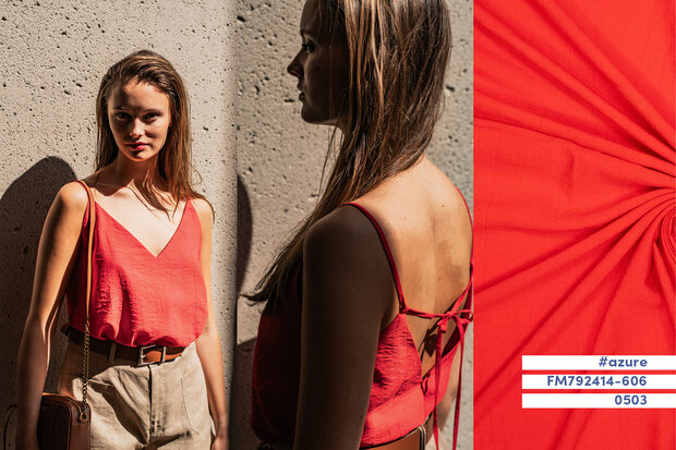 Wrap crinkle Jungle Zomerrood, viscose mix, FM 34