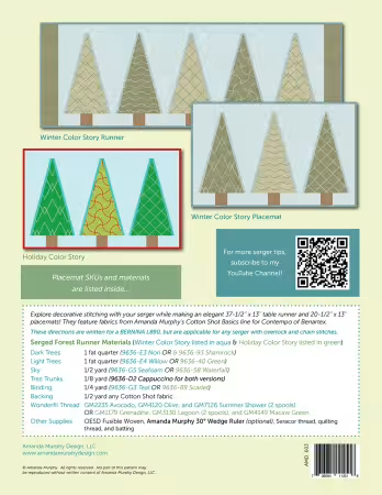 Serged Forest quiltpatroon – Tafelrunner & placemats met metallic details