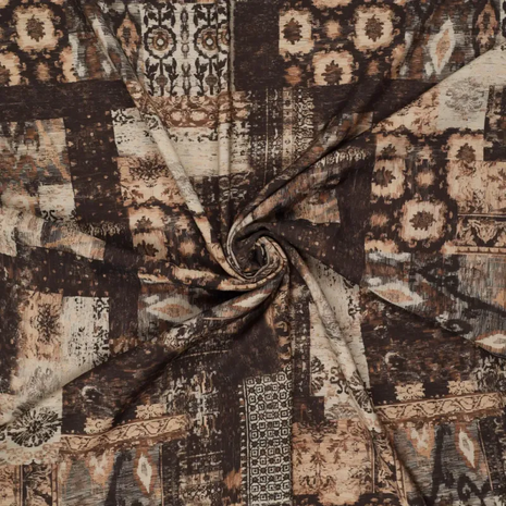 Viscose stof Archie – Digitale print in naturel tinten