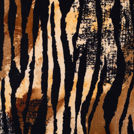 Tricot Leska met tijgerprint – Stoere rekbare stof, 150 cm breed