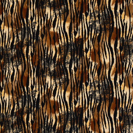 Tricot Leska met tijgerprint – Stoere rekbare stof, 150 cm breed