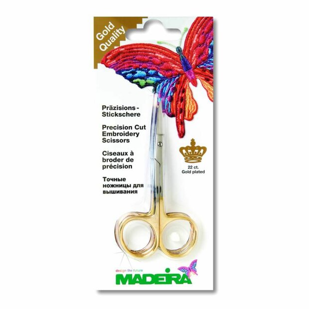 Madeira Schaar dubbel gebogen verguld 9cm