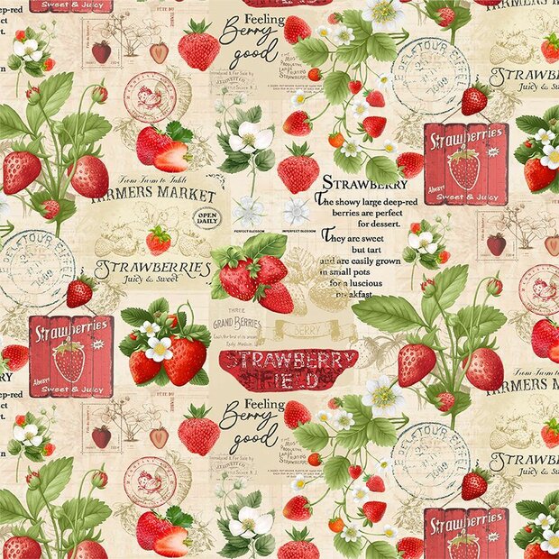Berry Sweet Strawberries Market Collage Beige
