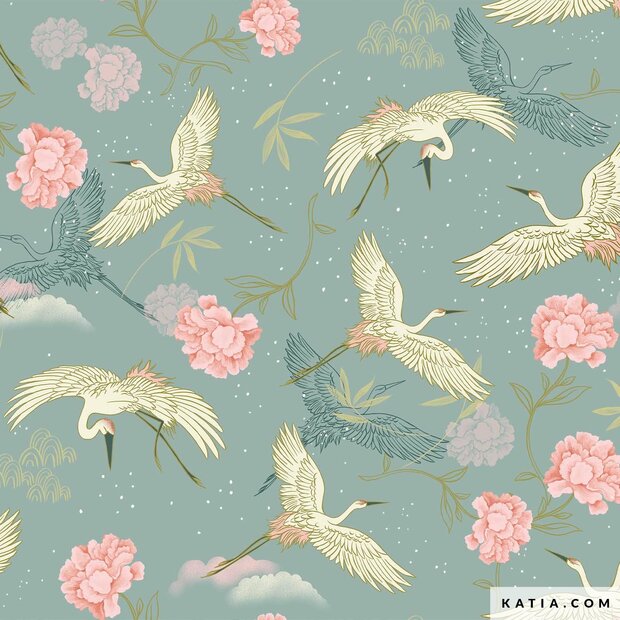 Poplin Katoen Jade Heron Sakura