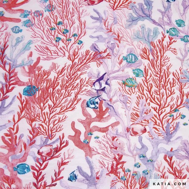 Rayon Chalis print Voile Red Seabed