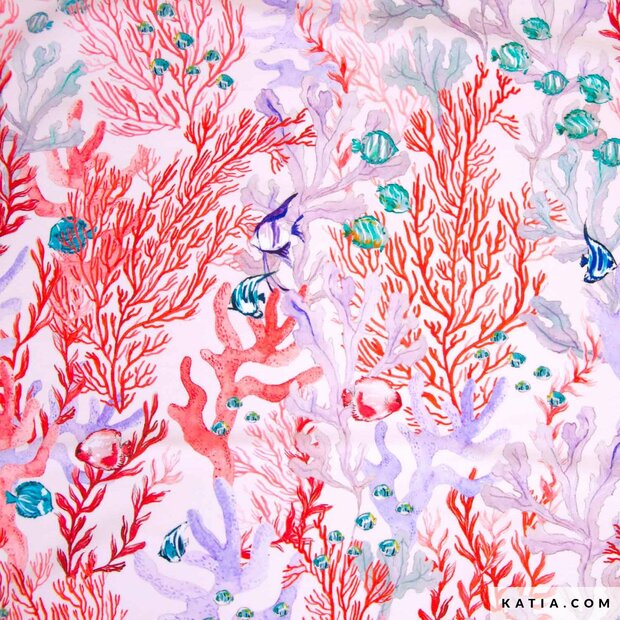 Swim Print Red Seabed &ndash; zwemstof Katia UV50+