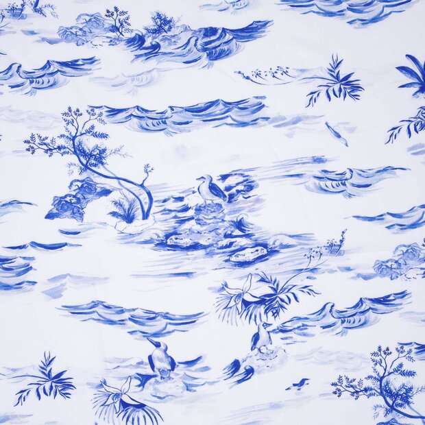 Viscose Print Blue Birds Sea