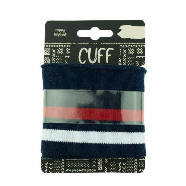 Boordstof cuff 2 stripes donkerblauw rood 110 cm 95 katoen 5 lycra