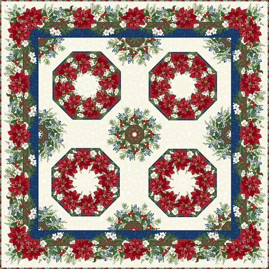 Winter Blooms Kaleidoscope Wall Hanging (cream), quiltkit