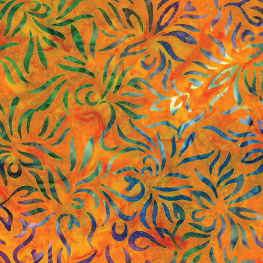 Bali Tropical Outline, Floral Orange Multi