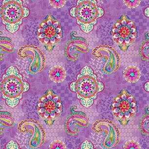 Petra, Lilac Paisley with Medallion on tonal Patchwork Petra, Lilac Paisley with Medallion on tonal Patchwork