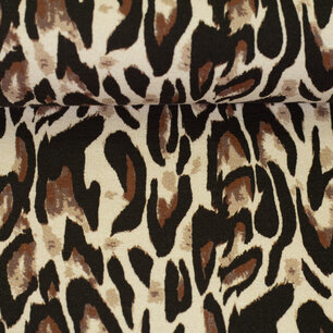 Tricot Leska met panterprint – Modieuze rekbare stof, 150 cm breed