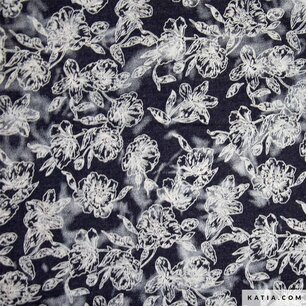 Denimstof Flowers – Denim met reliëf bloemenmotief | Romantische denim per meter