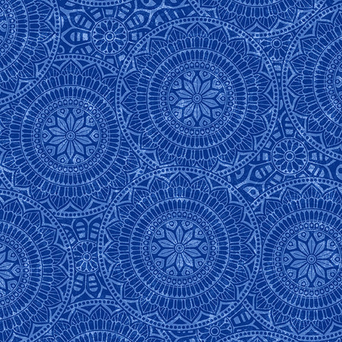 118" Quiltback Vespa NBlue Tossed Mandalas